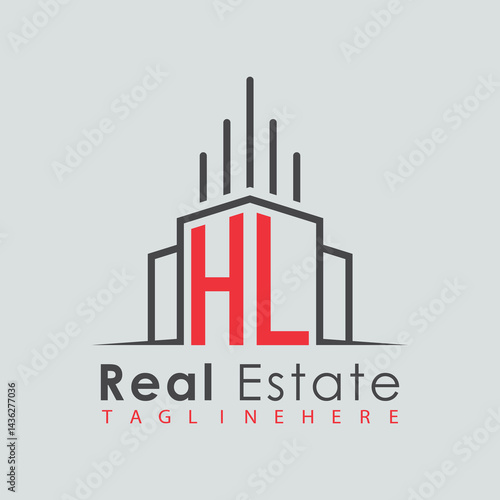 initial monogram logo for real estate with Home and Building shape creative design.	
