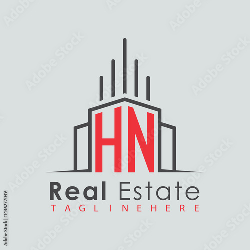 initial monogram logo for real estate with Home and Building shape creative design.	
