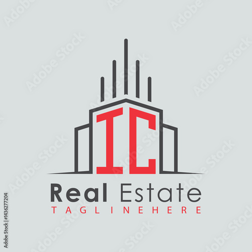 initial monogram logo for real estate with Home and Building shape creative design.	
