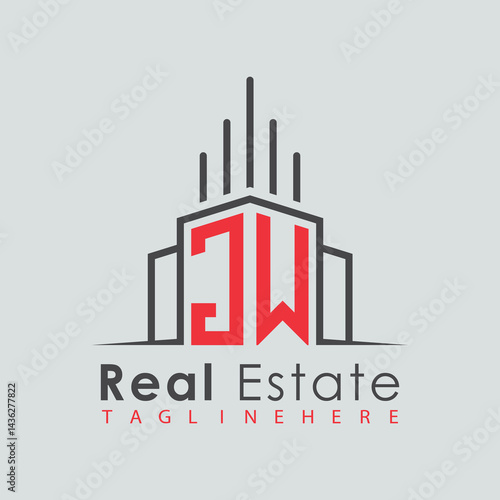 initial monogram logo for real estate with Home and Building shape creative design.	
