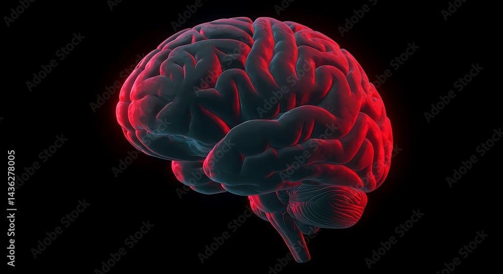 Brain Activity Visualized: Digital Rendering with Red and Blue Illumination Brain Activity Visualized: Digital Rendering with Red and Blue Illumination