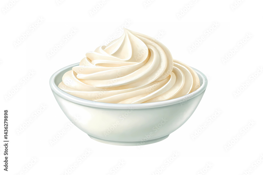 Creamy dreamy whipped topping in a small white bowl perfect for desserts and baking soft swirls and light texture shown in detail smooth delicious Creamy dreamy whipped topping in a small white bowl perfect for desserts and baking soft swirls and light texture shown in detail smooth delicious