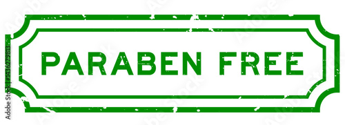 Grunge green paraben free word square rubber stamp on white background