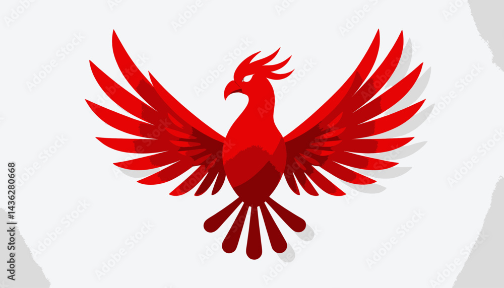 Obraz premium Fiery Red Phoenix Logo_Symbol of Rebirth and Renewal_Bold Bird Design with Wings Spread Wide_Modern Graphic Illustration_Powerful Branding Visual_Aviation Icon_Elegant Bird Emblem