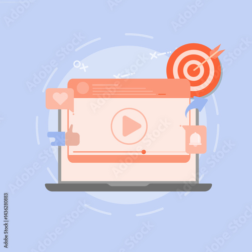Video marketing illustration. The concept of video content monetized on social networks and digital video advertising.