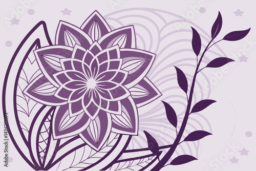 7 Intricate mandala flower, layered paper art, 3D geometric pattern, purple and lavender tones, symmetrical design, detailed petal structure, lotus-inspired, textured background, soft gradient, ornate
