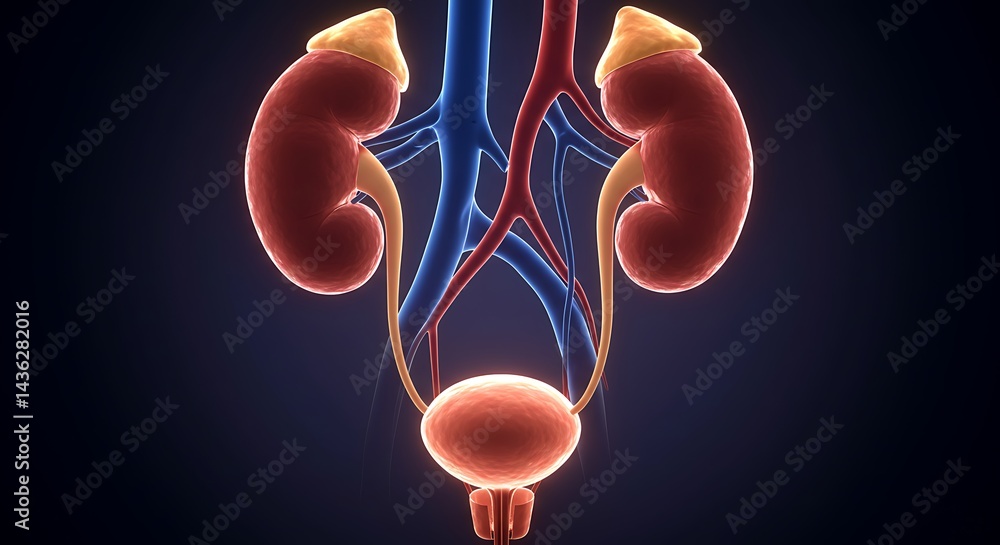 Naklejka premium 3D medical visualization showcasing the human urinary system anatomy