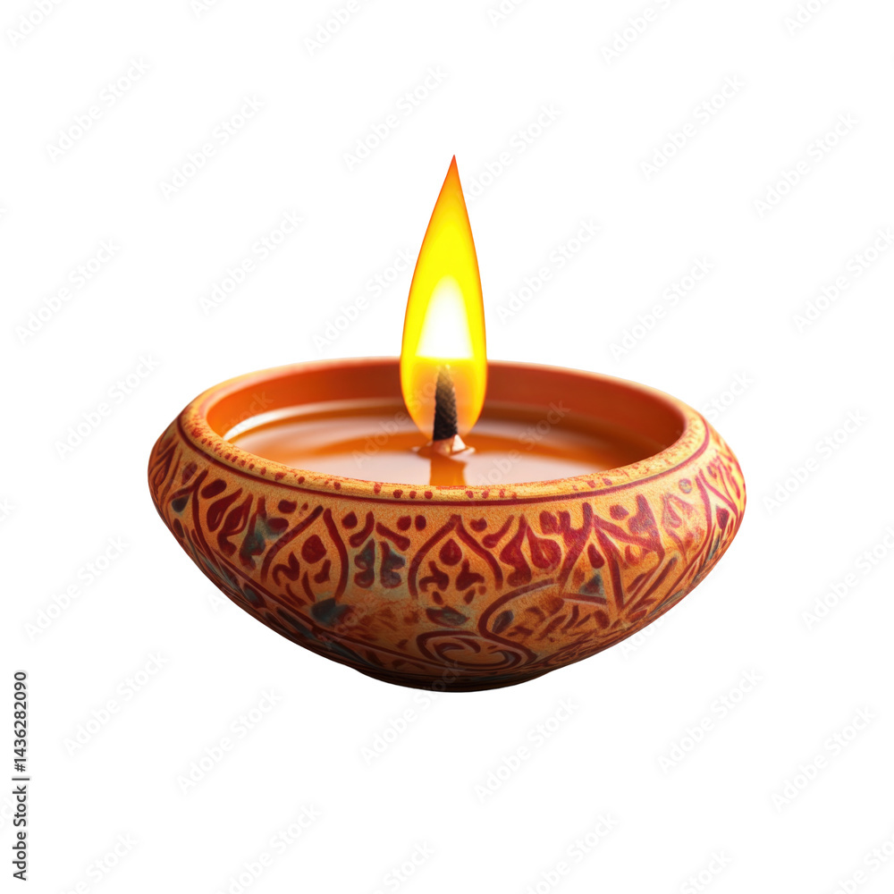 Elegant Ceramic Diya Lamp on transparent background Elegant Ceramic Diya Lamp on transparent background