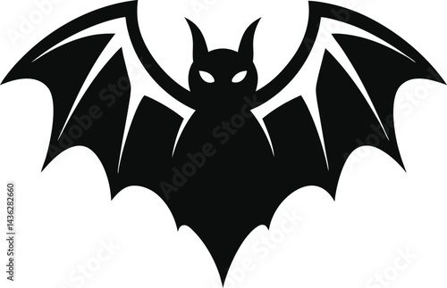 "Black Bat Icon with Open Wings Ideal for Horror and Gothic Art"