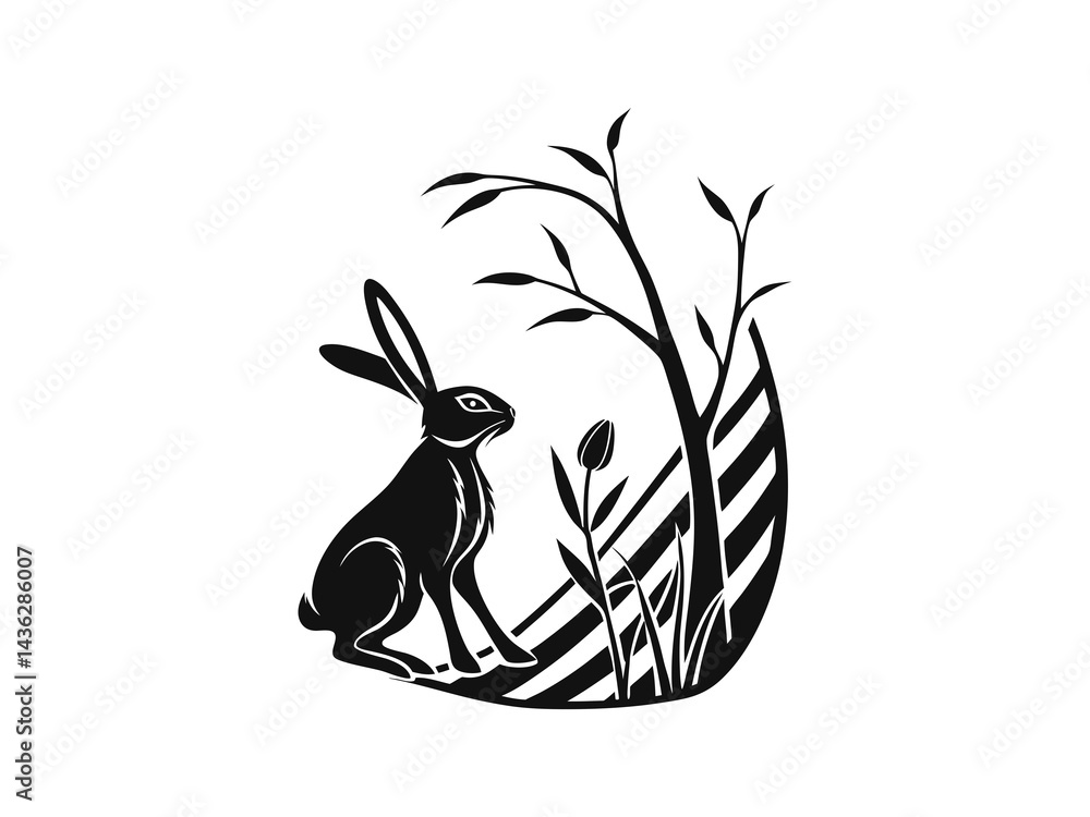 Hand-Drawn Easter Bunny with Decorative Egg – Festive Springtime Illustration for Easter Holiday, Religious Celebration, and Seasonal Greeting Designs