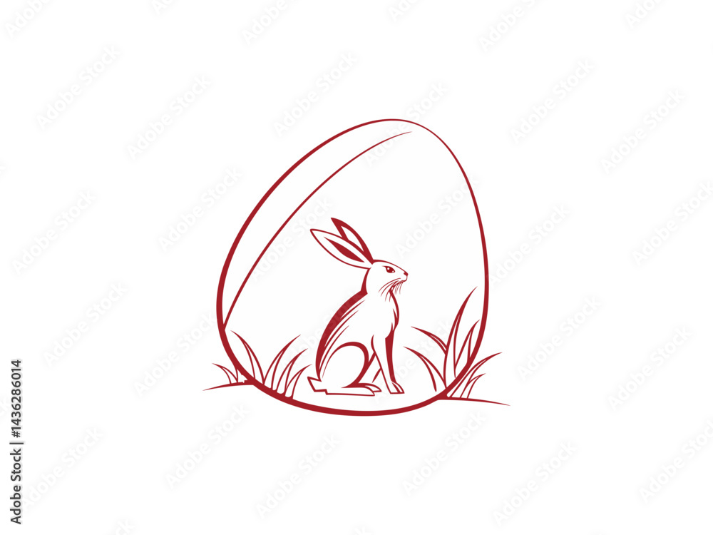 Hand-Drawn Easter Bunny with Decorative Egg – Festive Springtime Illustration for Easter Holiday, Religious Celebration, and Seasonal Greeting Designs