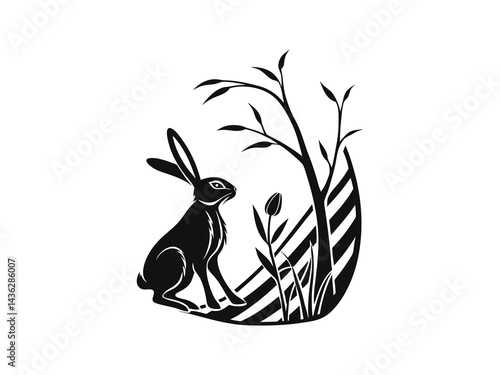 Obraz na płótnie Hand-Drawn Easter Bunny with Decorative Egg – Festive Springtime Illustration for Easter Holiday, Religious Celebration, and Seasonal Greeting Designs