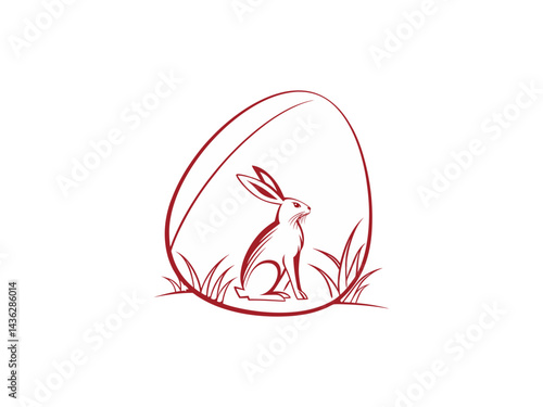 Obraz na płótnie Hand-Drawn Easter Bunny with Decorative Egg – Festive Springtime Illustration for Easter Holiday, Religious Celebration, and Seasonal Greeting Designs