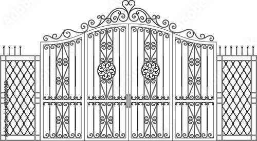 vector sketch illustration silhouette design of classic vintage iron fence gate