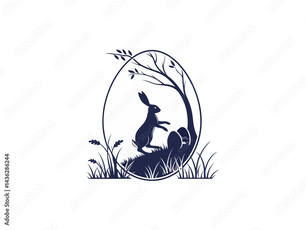 Hand-Drawn Easter Bunny with Decorative Egg – Festive Springtime Illustration for Easter Holiday, Religious Celebration, and Seasonal Greeting Designs