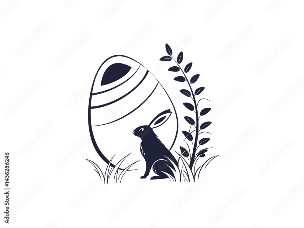 Hand-Drawn Easter Bunny with Decorative Egg – Festive Springtime Illustration for Easter Holiday, Religious Celebration, and Seasonal Greeting Designs