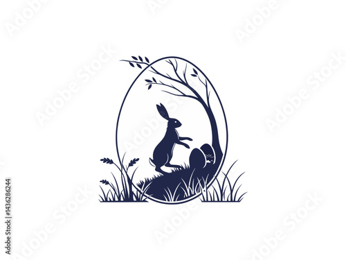 Obraz na płótnie Hand-Drawn Easter Bunny with Decorative Egg – Festive Springtime Illustration for Easter Holiday, Religious Celebration, and Seasonal Greeting Designs