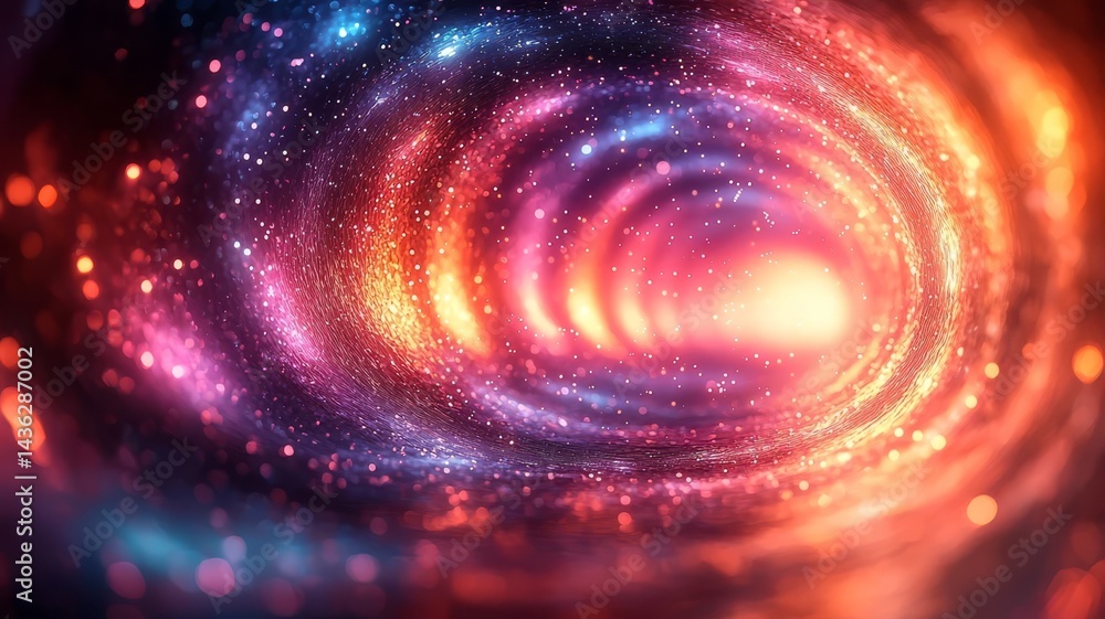 Vibrant cosmic tunnel with swirling colors and stars, evoking a sense of wonder and exploration in a mesmerizing space backdrop. Vibrant cosmic tunnel with swirling colors and stars, evoking a sense of wonder and exploration in a mesmerizing space backdrop.