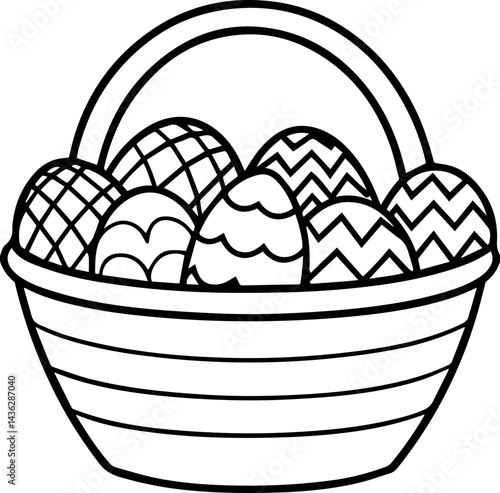 basket of easter eggs outline vector illustration