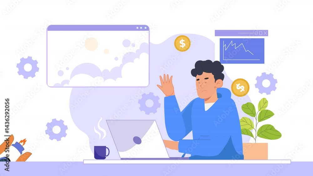 Sad Man Character Stock Market Crash Analytics Animation Scene Sad Man Character Stock Market Crash Analytics Animation Scene