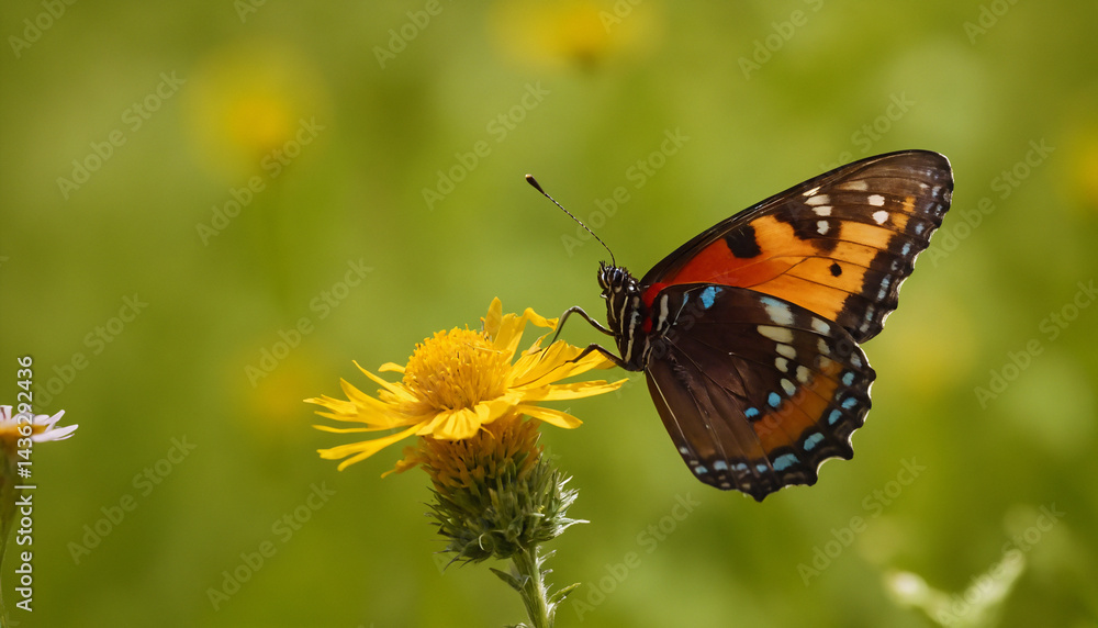 A delicate butterfly perched gently on a wildflower, surrounded by a colorful, sun-drenched meadow. A delicate butterfly perched gently on a wildflower, surrounded by a colorful, sun-drenched meadow.