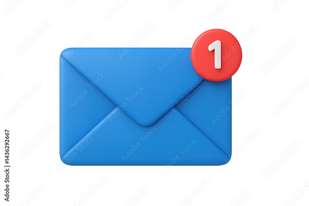 Blue email envelope with red notification badge for new message alert. Isolated illustration Blue email envelope with red notification badge for new message alert. Isolated illustration