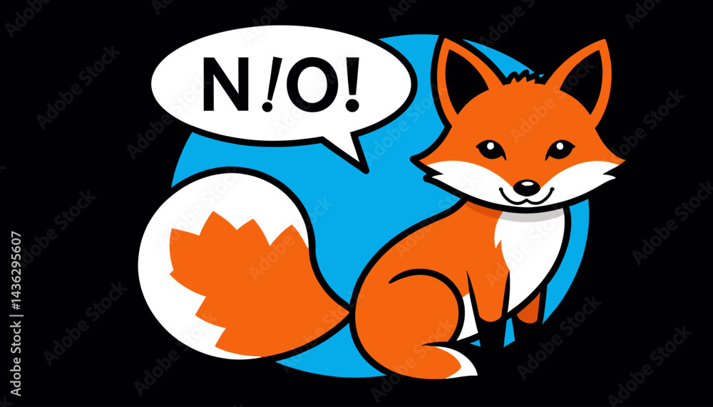Obraz premium Cute_Cartoon_Fox_Saying_NO_Illustration_Funny_Fox_Character_Design_for_Kids_Apparel_and_Educational_Resources_Adorable_Fox_with_a_Speech_Bubble_Negative_Message