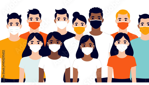Diverse Group Wearing Face Masks_Illustration of People Protecting Themselves from Covid_19_Pandemic Safety_Public Health Awareness_Stay Safe and Healthy