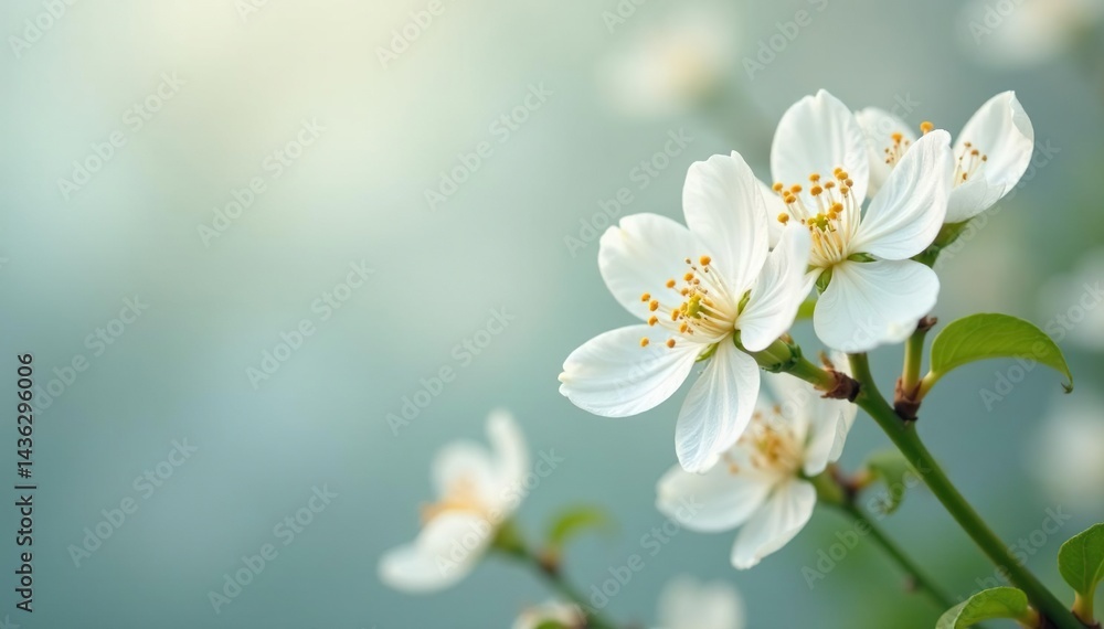 Obraz premium Delicate white flower blossoms on pristine background, photography, clean