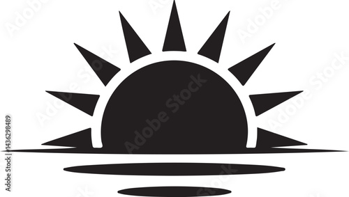 Sunrise Or Sunset Over The Ocean Water Vector Illustration In Black And White