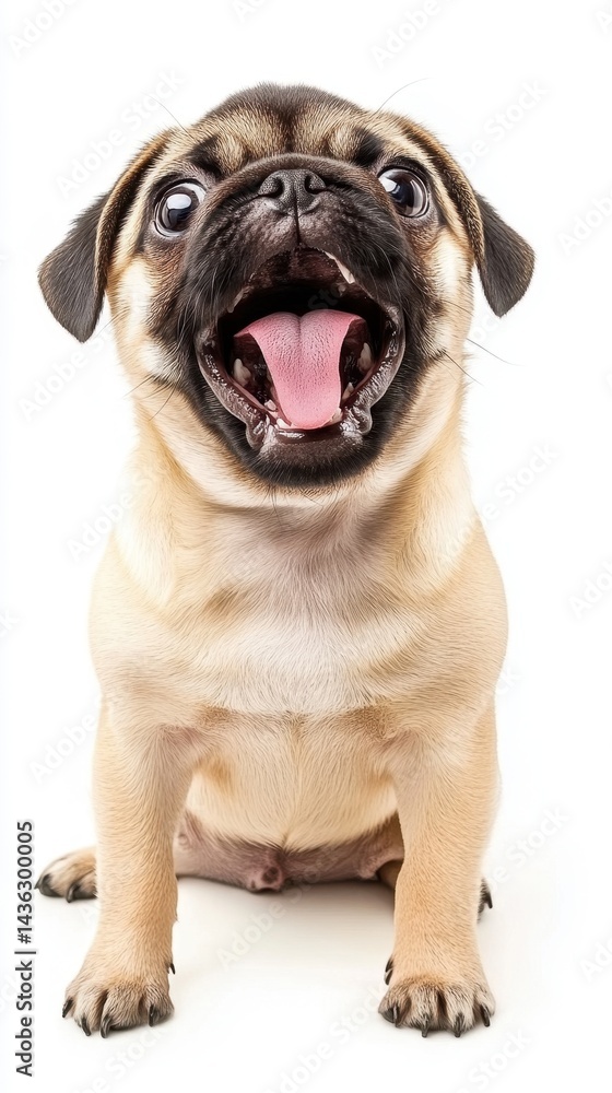 Adorable pug puppy with big eyes and open mouth on a white background. Adorable pug puppy with big eyes and open mouth on a white background.
