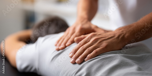 Gentle hands providing back massage therapy relaxation pain relief wellness treatment close up view