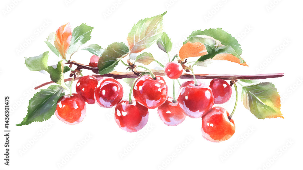 Fresh red cherry set, isolated background