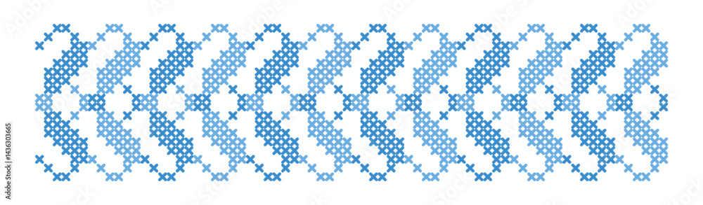 Cross stitch pattern, decorative stripe, blue shades, geometric design, Cross stitch pattern, decorative stripe, blue shades, geometric design,