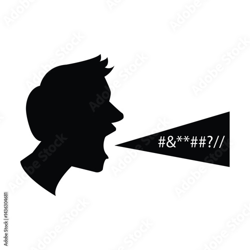 rude person with bad swear talk in bubble. flat simple style graphic design element isolated on white background. concept of broken human