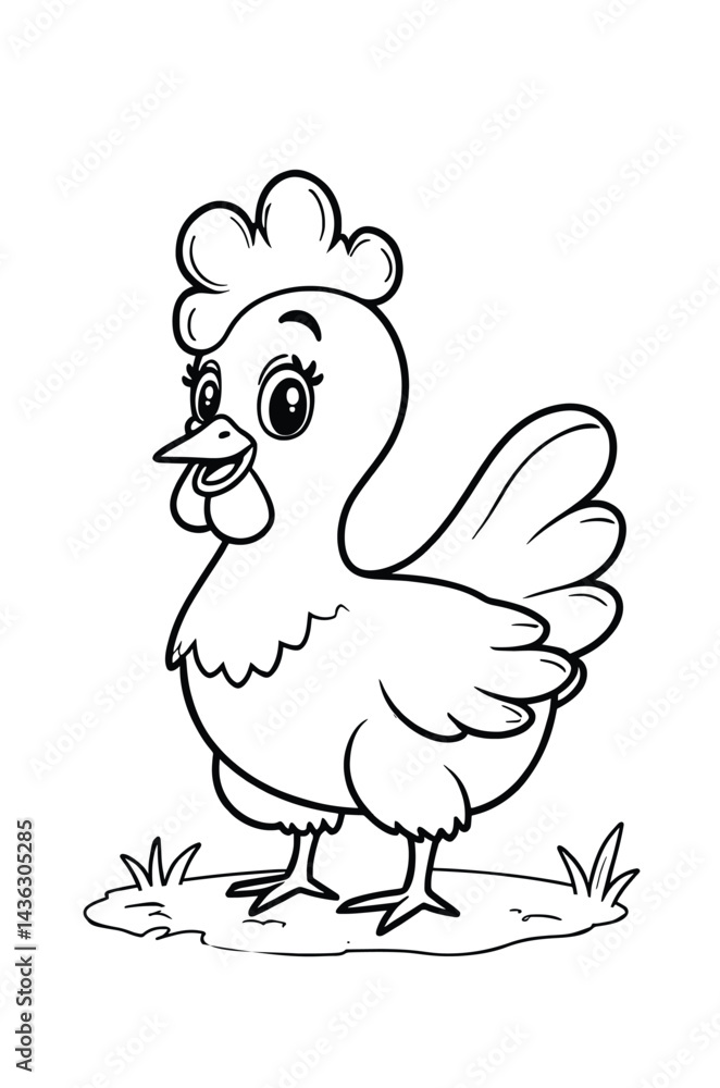 Fototapeta premium Whimsical Hen Illustration With Bold Outlines
