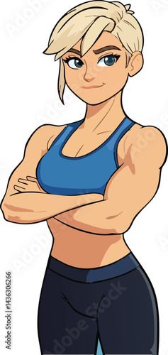The vector art woman in athletic wear looks displeased with crossed arms