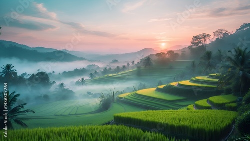 Wallpaper Mural Rice Terraces at Sunrise in Bali Landscape Torontodigital.ca