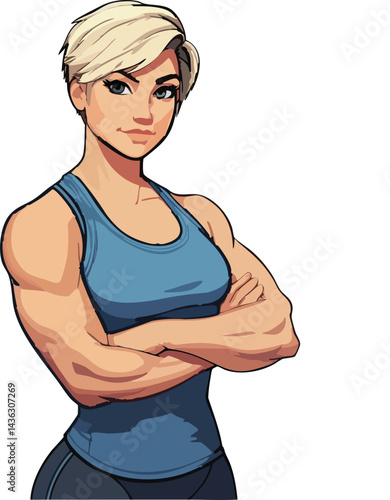 The vector art woman in athletic wear looks displeased with crossed arms
