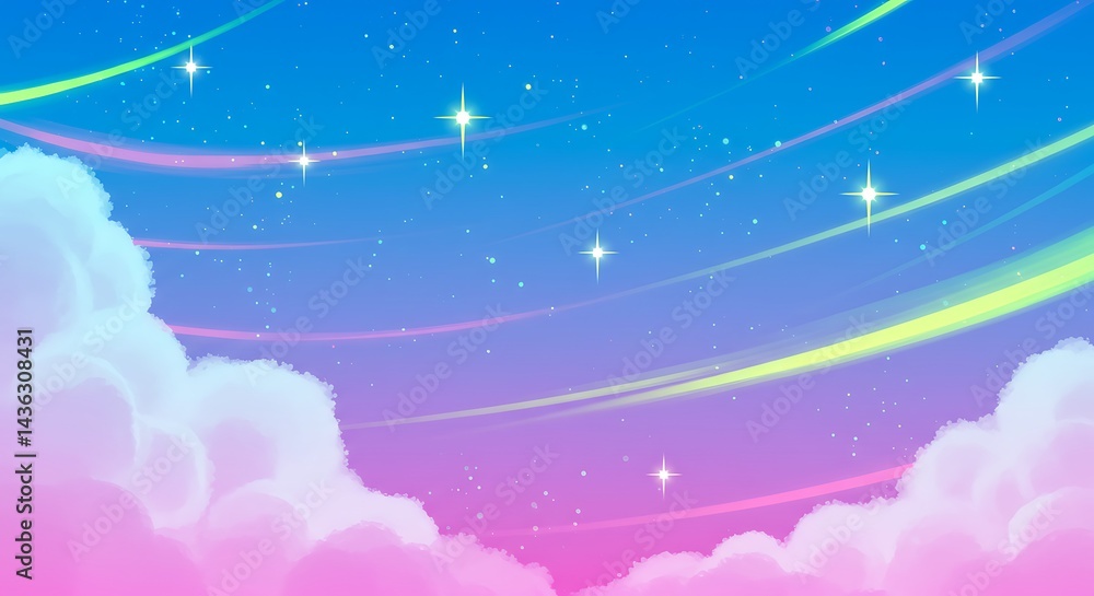 Fototapeta premium Dreamy Pastel Sky with Clouds and Sparkling Stars