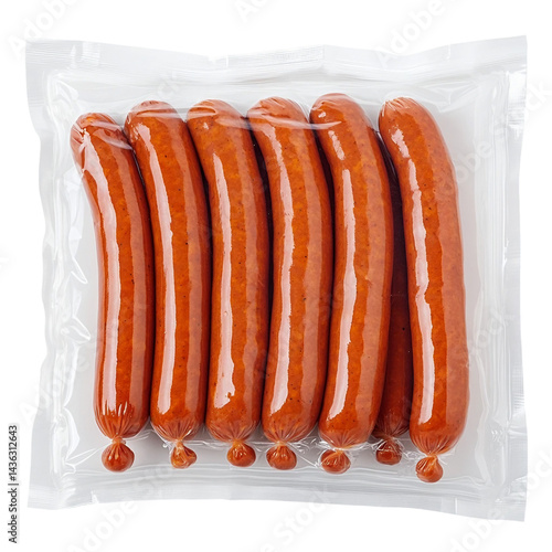 [Transparent Background PNG] wurstel sausage or Vienna sausages in vacuum pack for sous vide cooking isolated on white with clipping path included. 