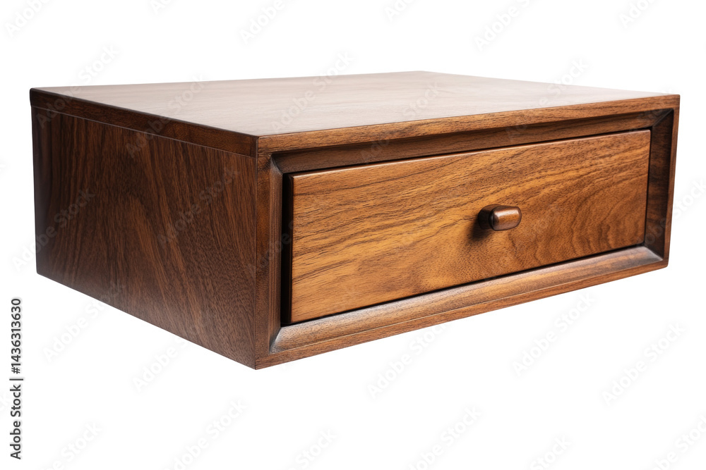 Floating Walnut Nightstand With Push To isolated on a transparent background Floating Walnut Nightstand With Push To isolated on a transparent background