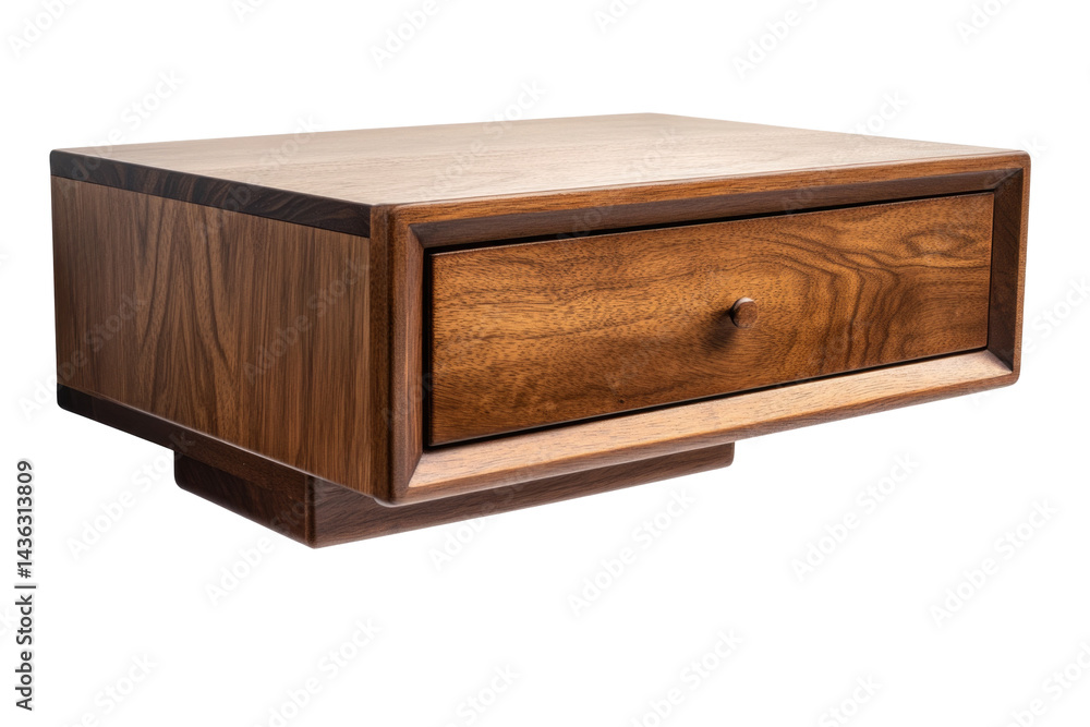 Floating Walnut Nightstand With Push To isolated on a transparent background Floating Walnut Nightstand With Push To isolated on a transparent background