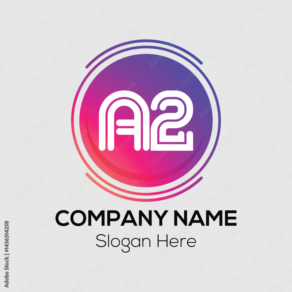 Abstract logo design concept features a modern vector icon as a symbol for business and technology with a2 Logo design template