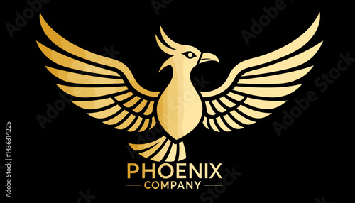 Golden Phoenix Company Logo_Symbol of Rebirth and Renewal_Elegant Bird Design for Branding_Stand Out with this Striking Phoenix Illustration