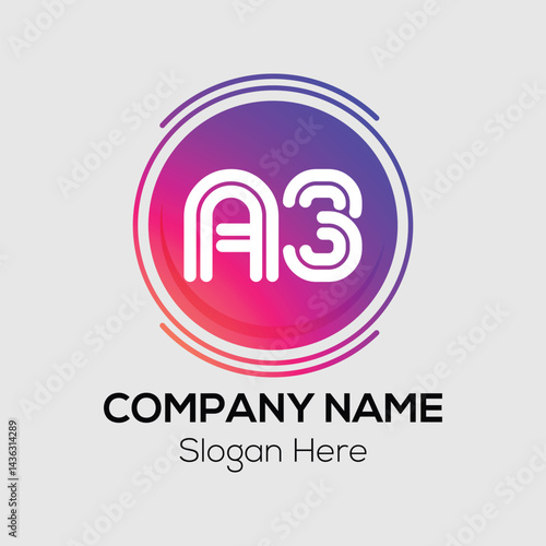 Abstract logo design concept features a modern vector icon as a symbol for business and technology with a3 Logo design template