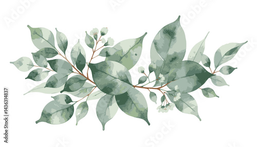 Watercolor Greenery Clipart_Eucalyptus Leaves and White Flowers_Botanical Illustration for Wedding Invitations_DIY Design Elements for Crafts and Scrapbooking
