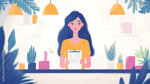 vector cashier woman with laptop