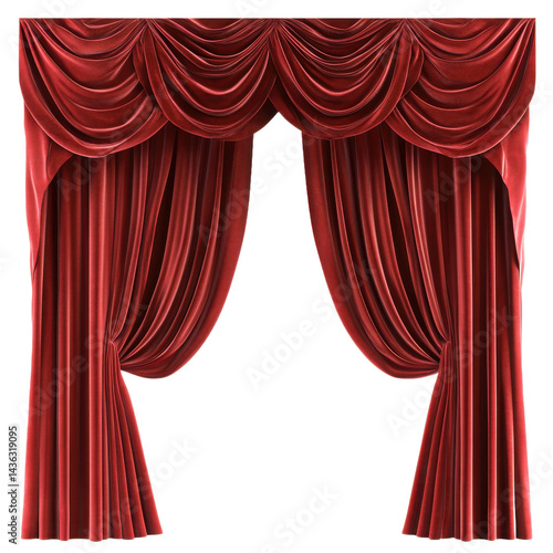 Elegant red velvet curtains isolated on transparent background