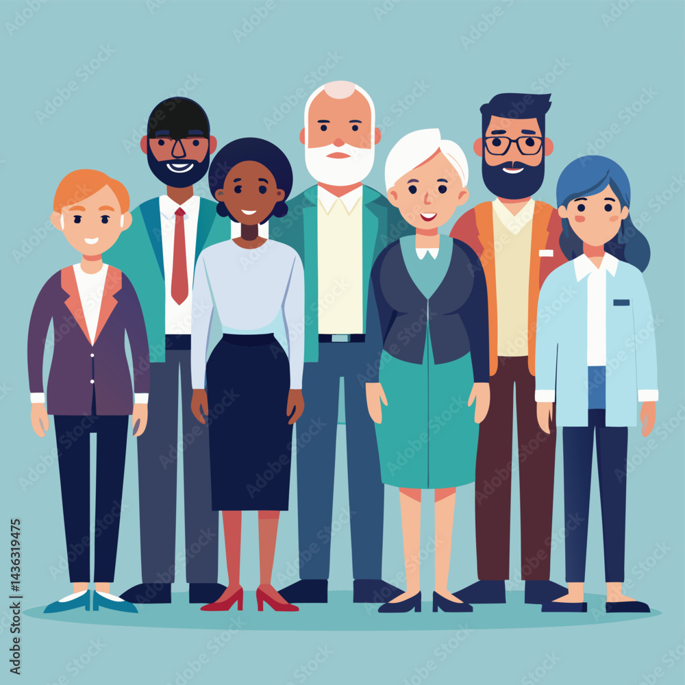 The cartoon depicts varied cartoon men and women in professional attire, representing a range of ages, races, and body types. The cartoon depicts varied cartoon men and women in professional attire, representing a range of ages, races, and body types.